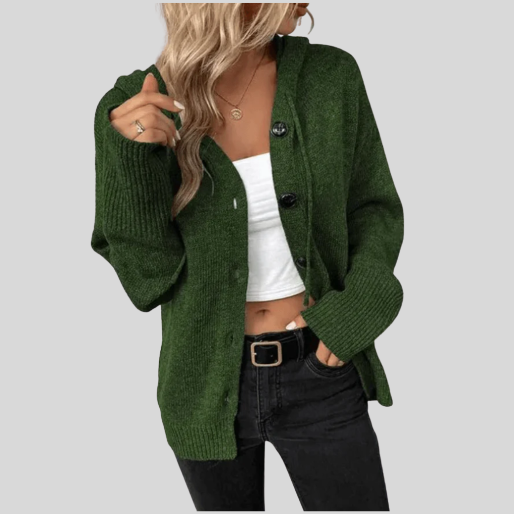Eglantine button-front cardigan with quilted panels, green