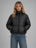 Elaine cropped puffer jacket high neck quilted - front view