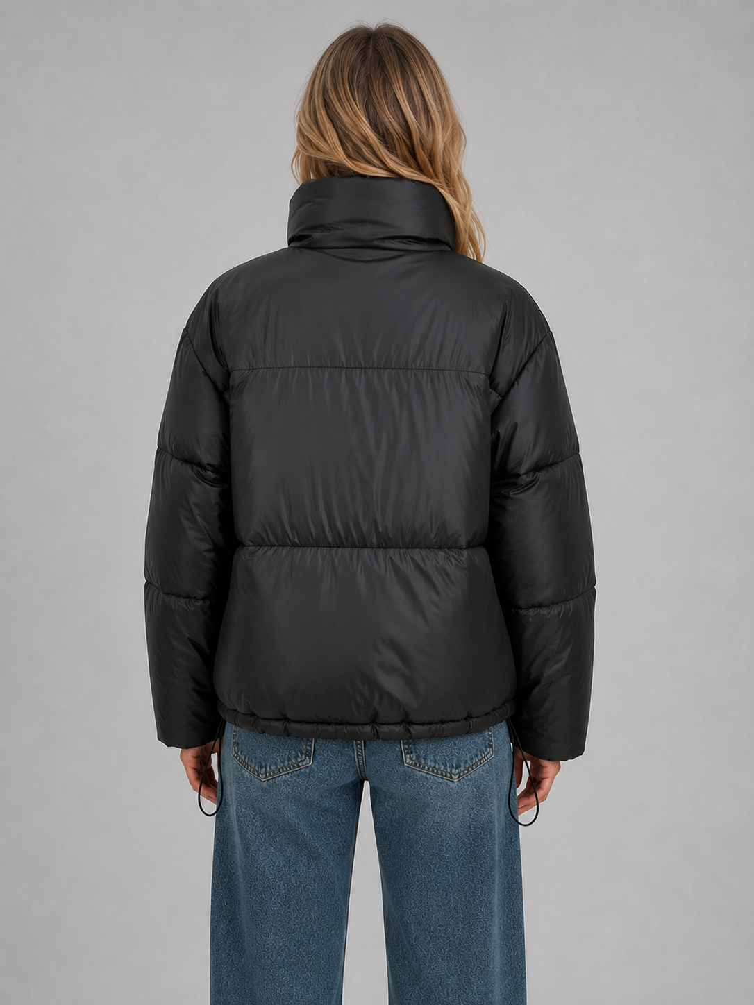 Elaine cropped puffer jacket high neck quilted - side view