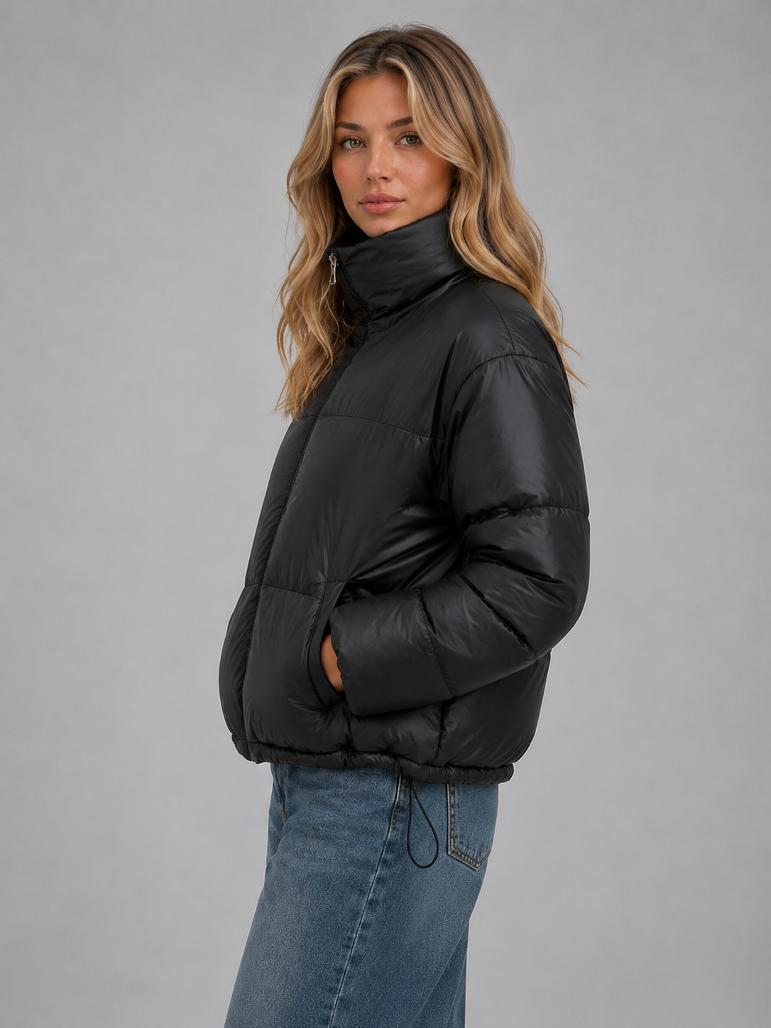 Elaine cropped puffer jacket high neck quilted - back view