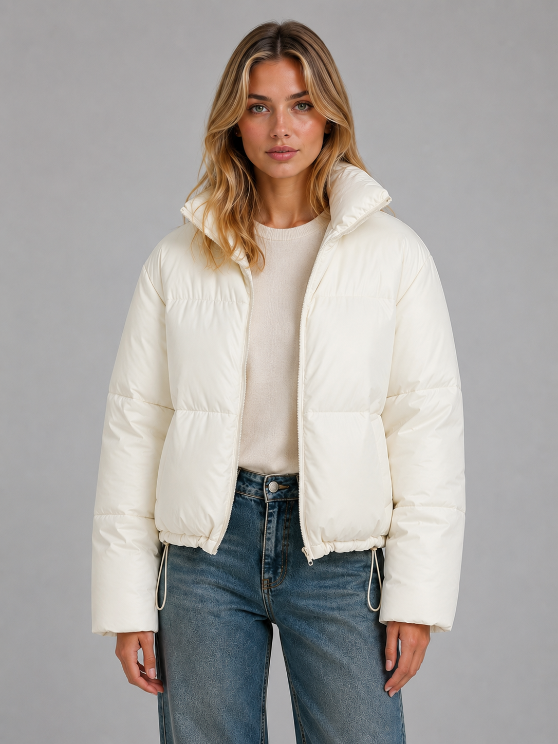 Elaine cropped puffer jacket high neck quilted - collar detail