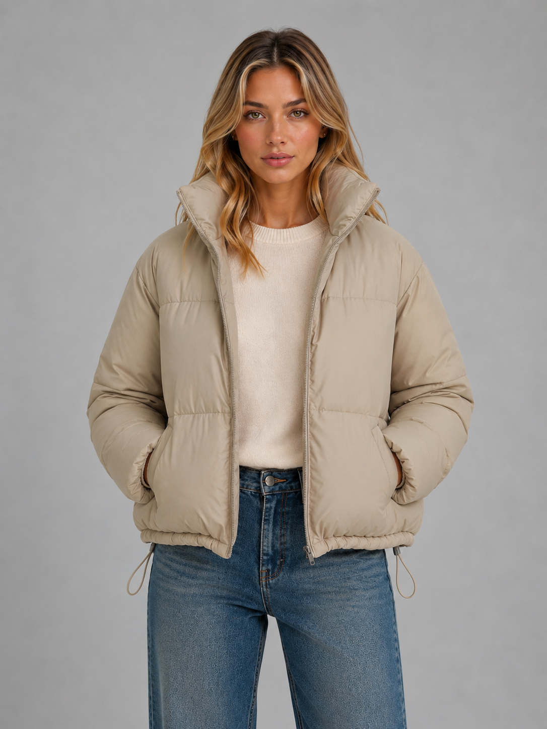 Elaine cropped puffer jacket high neck quilted - color options