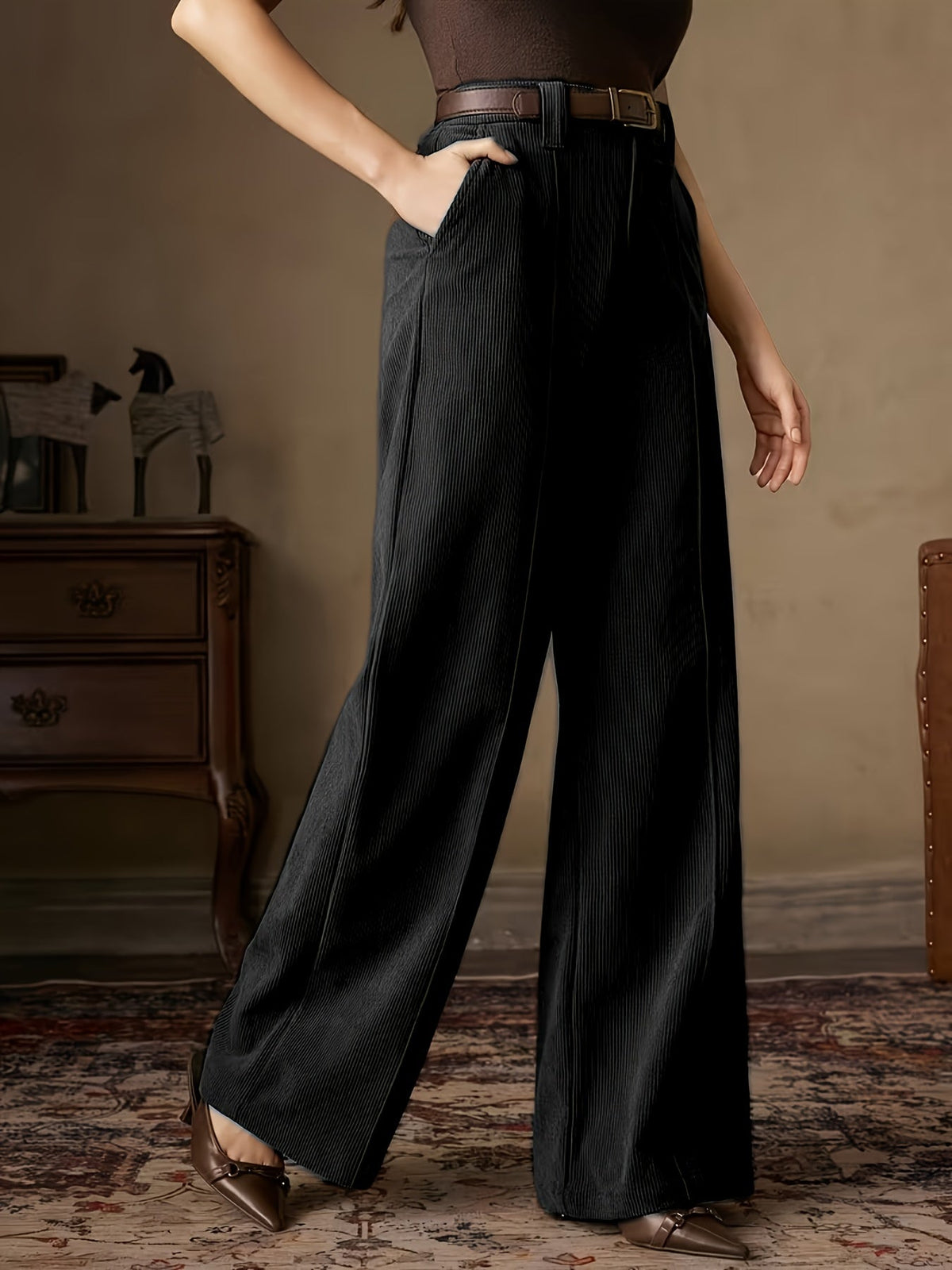 Eleanora | Elegant High-Waisted Wide-Leg Trousers