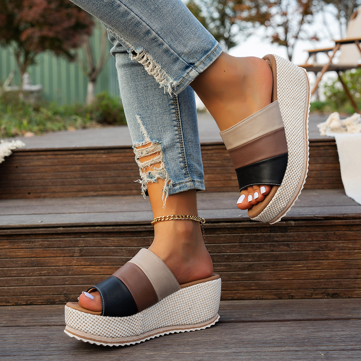 Elena | Platform Espadrille Slide Sandals
