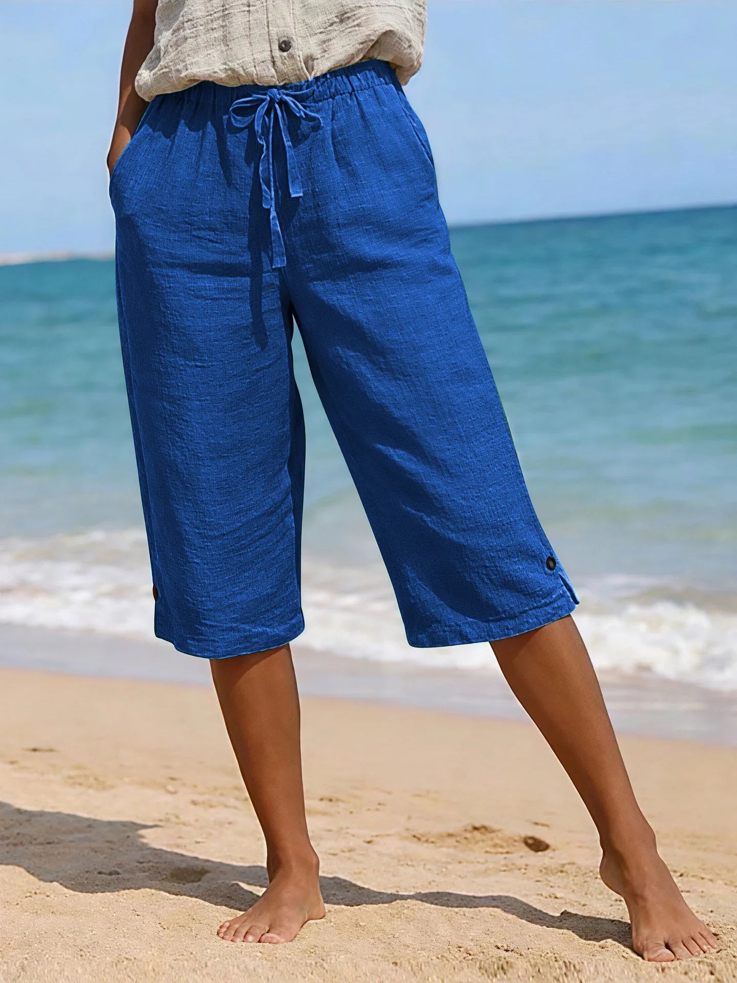 Elena drawstring linen capri pants - styled outfit