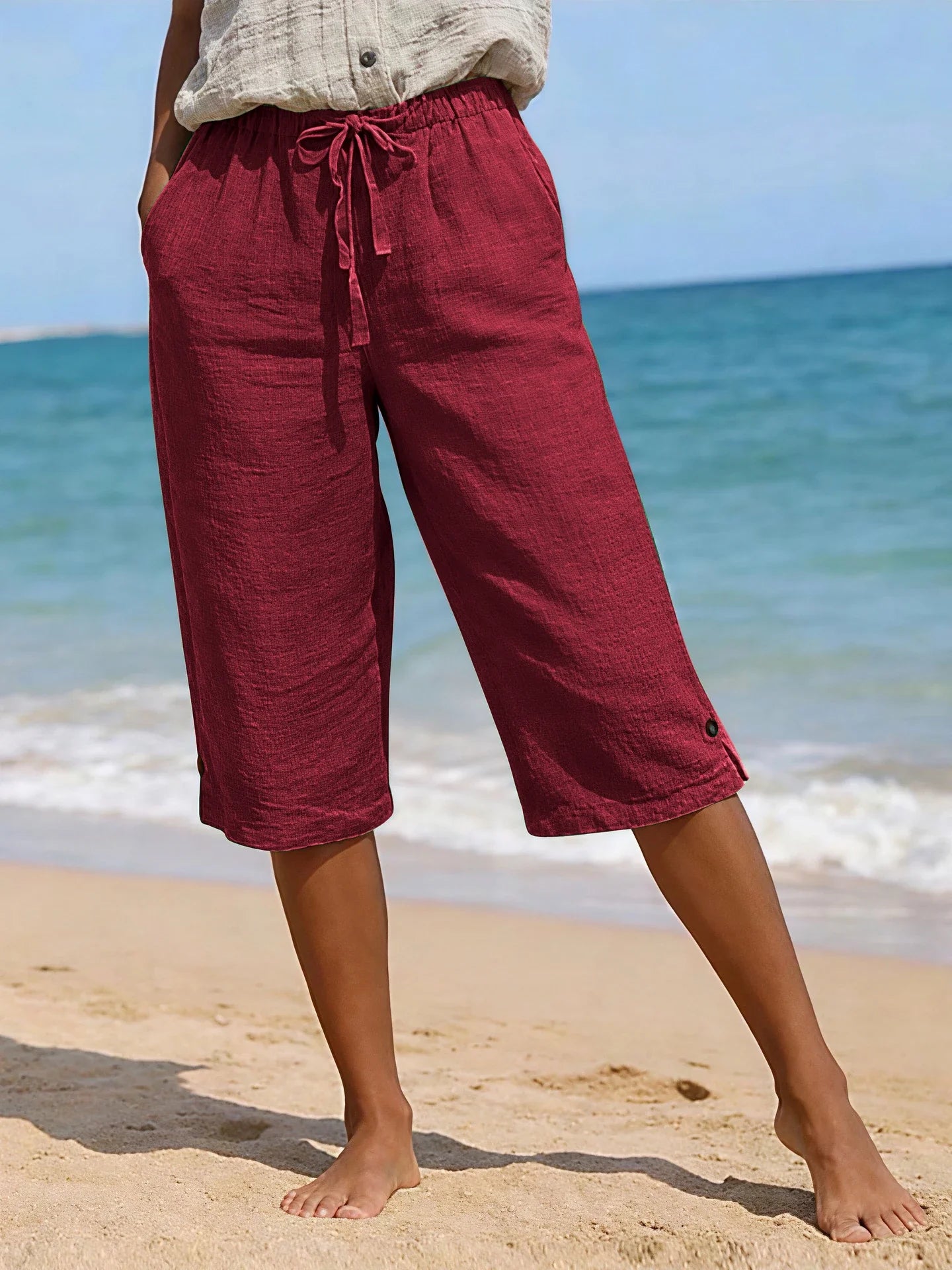 Elena drawstring linen capri pants - color options