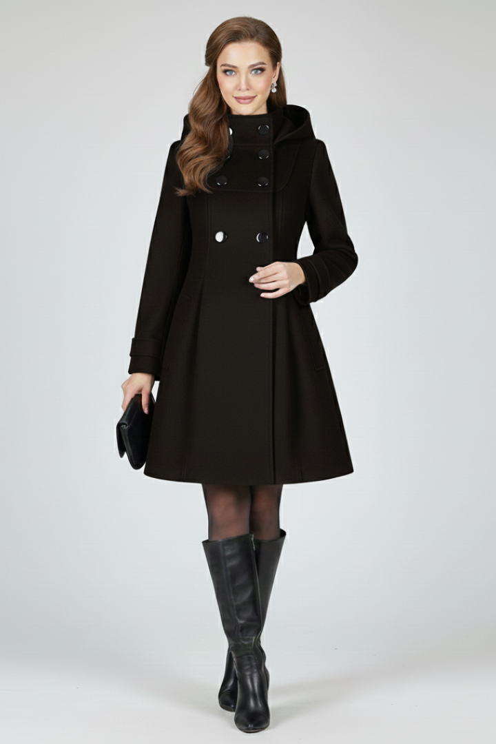 Elettra | Coat with Hood and Double Button Front