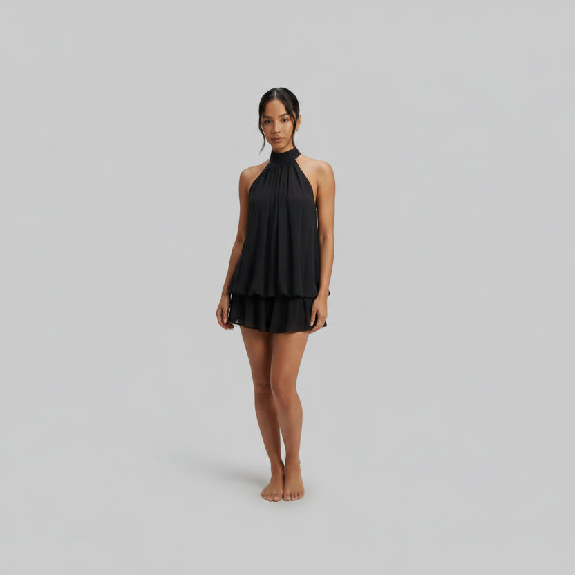 Elinor | High Neck Chiffon Mini Dress
