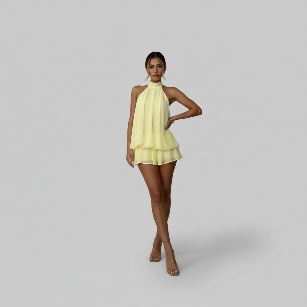 Elinor | High Neck Chiffon Mini Dress