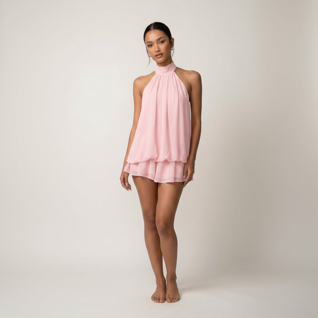 Elinor | High Neck Chiffon Mini Dress