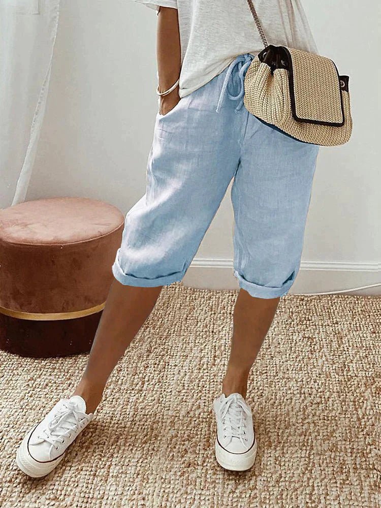 Elise cropped linen trousers - hem detail
