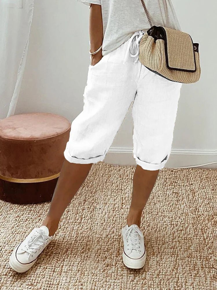 Elise cropped linen trousers - waistband detail