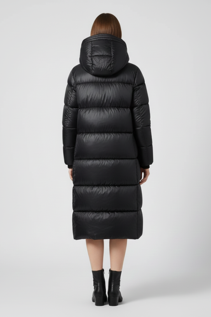 Emanuela down coat with hood - front view