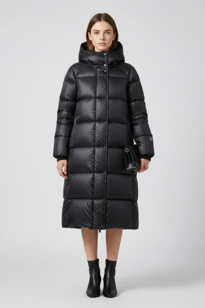 Emanuela down coat with hood - styled outfit