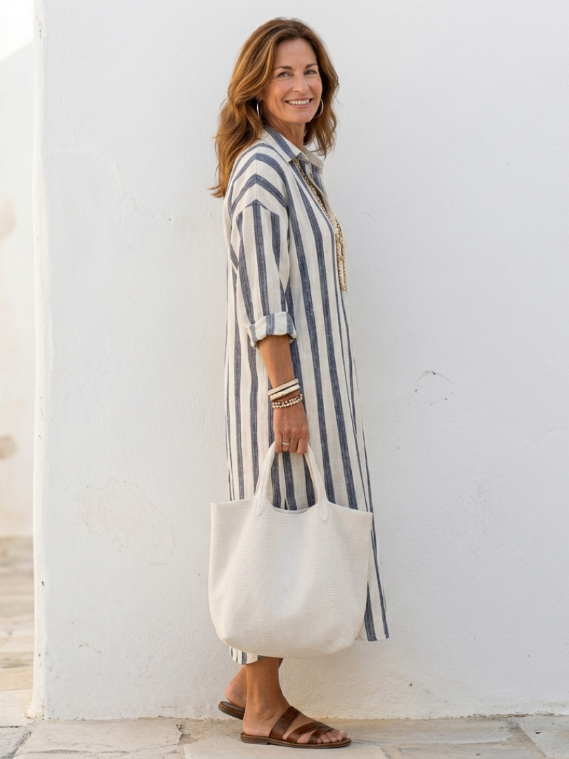 Emilia | Women's Striped Midi Shirt Dress