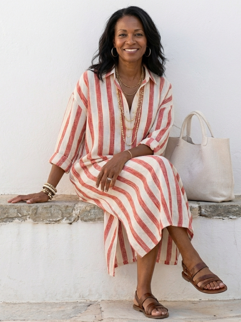 Emilia | Women's Striped Midi Shirt Dress