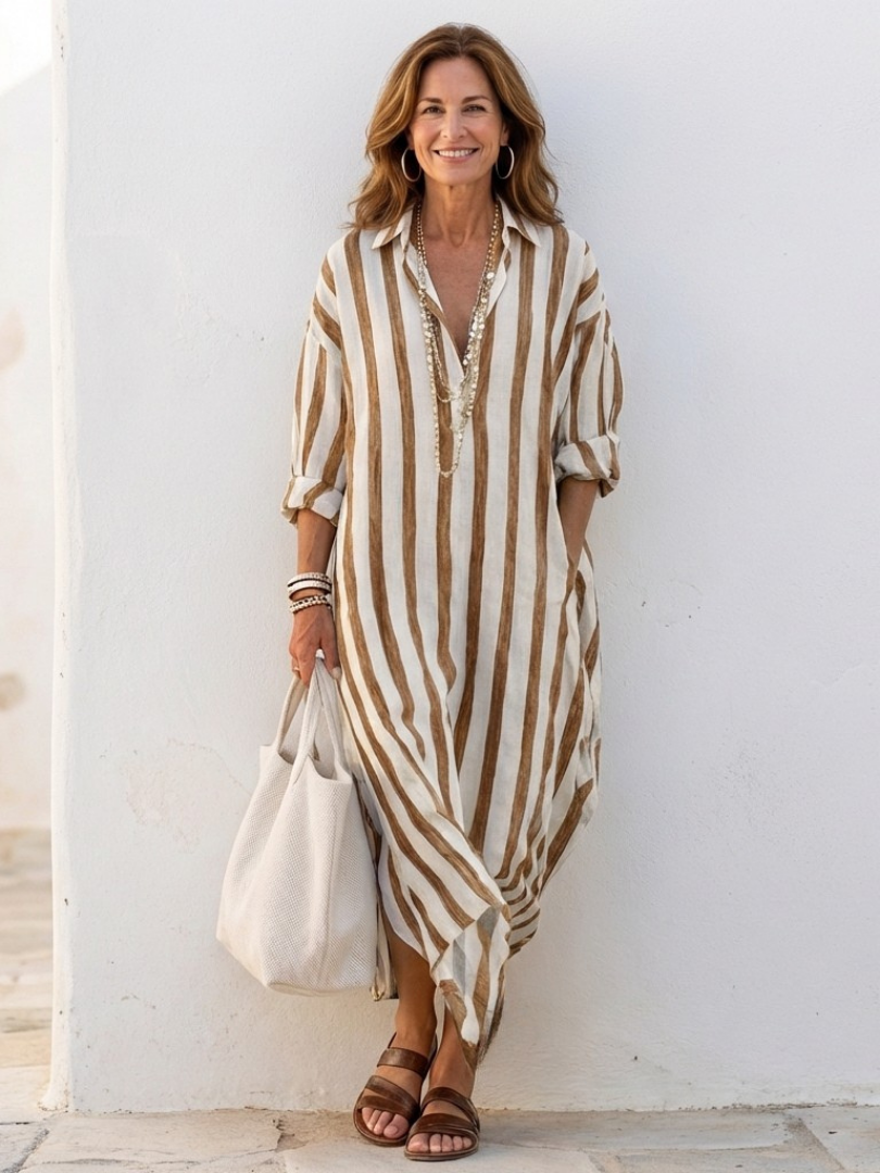 Emilia | Women's Striped Midi Shirt Dress
