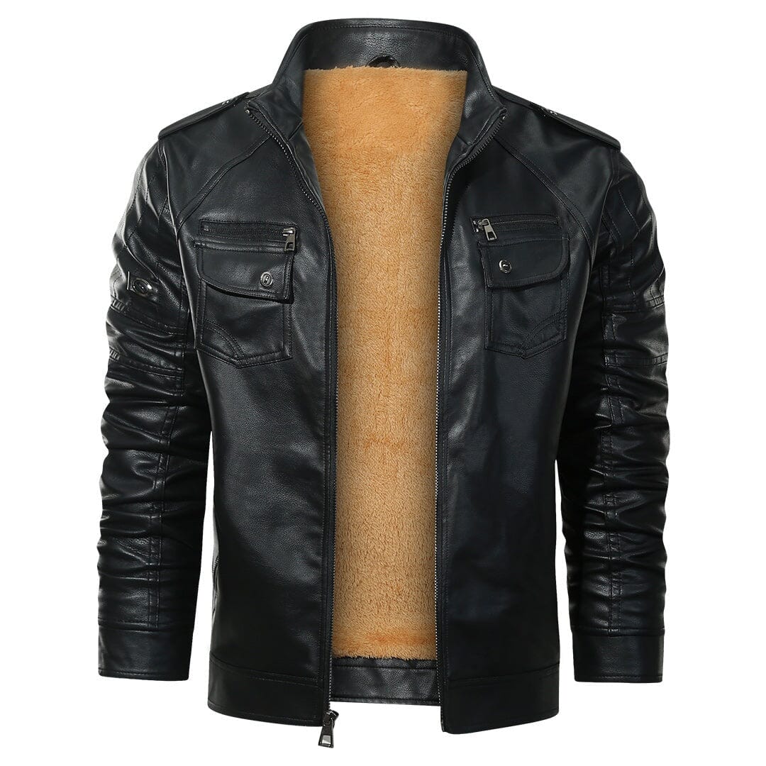 Emmerich teddy-lined faux leather biker jacket, black