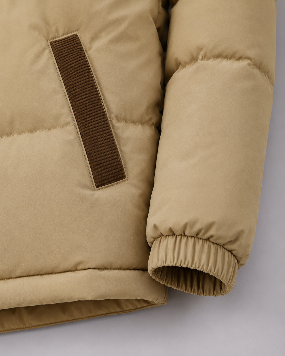 Eric color block hooded puffer jacket corduroy panel - corduroy detail
