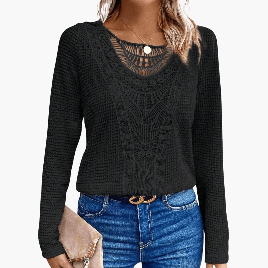 Erin lace crochet long sleeve top - front view