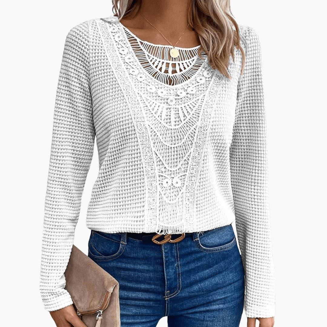Erin lace crochet long sleeve top - side view