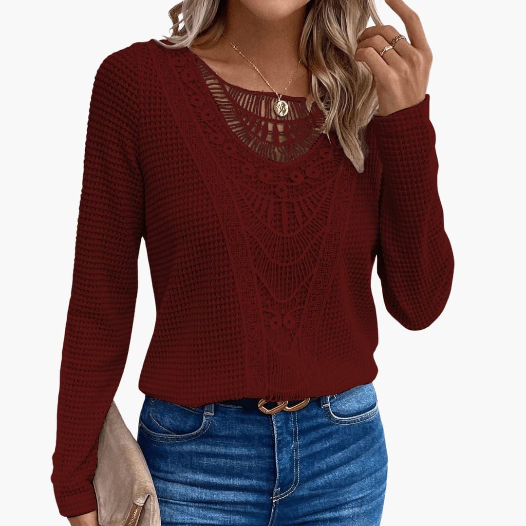 Erin lace crochet long sleeve top - styled outfit