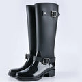 Eulalia buckle knee-high rain boots, black