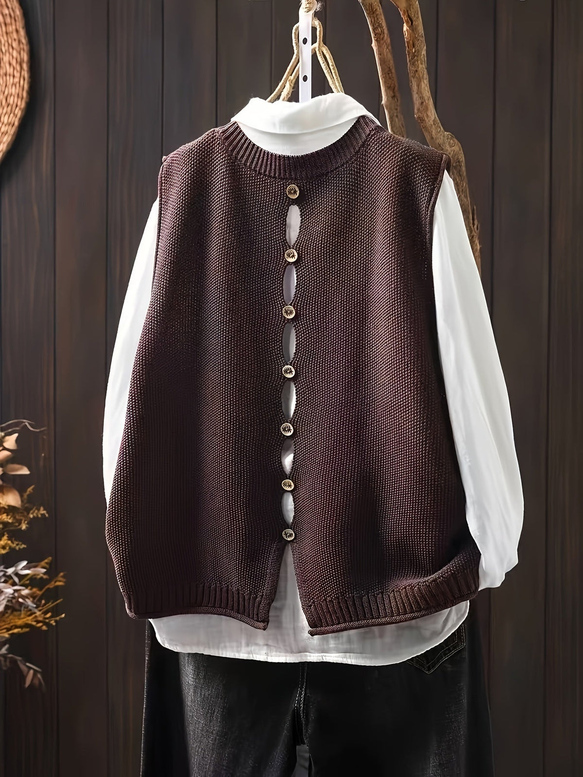 Evangeline relaxed button-front cardigan, coffee