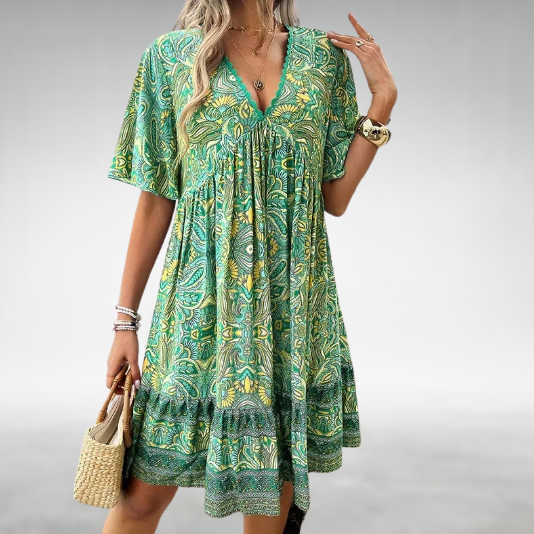 Faith | Women's Boho Printed V Neck Mini Dress