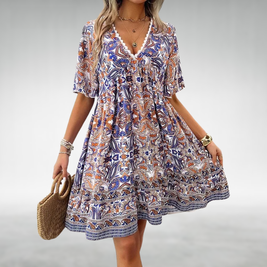 Faith | Women's Boho Printed V Neck Mini Dress
