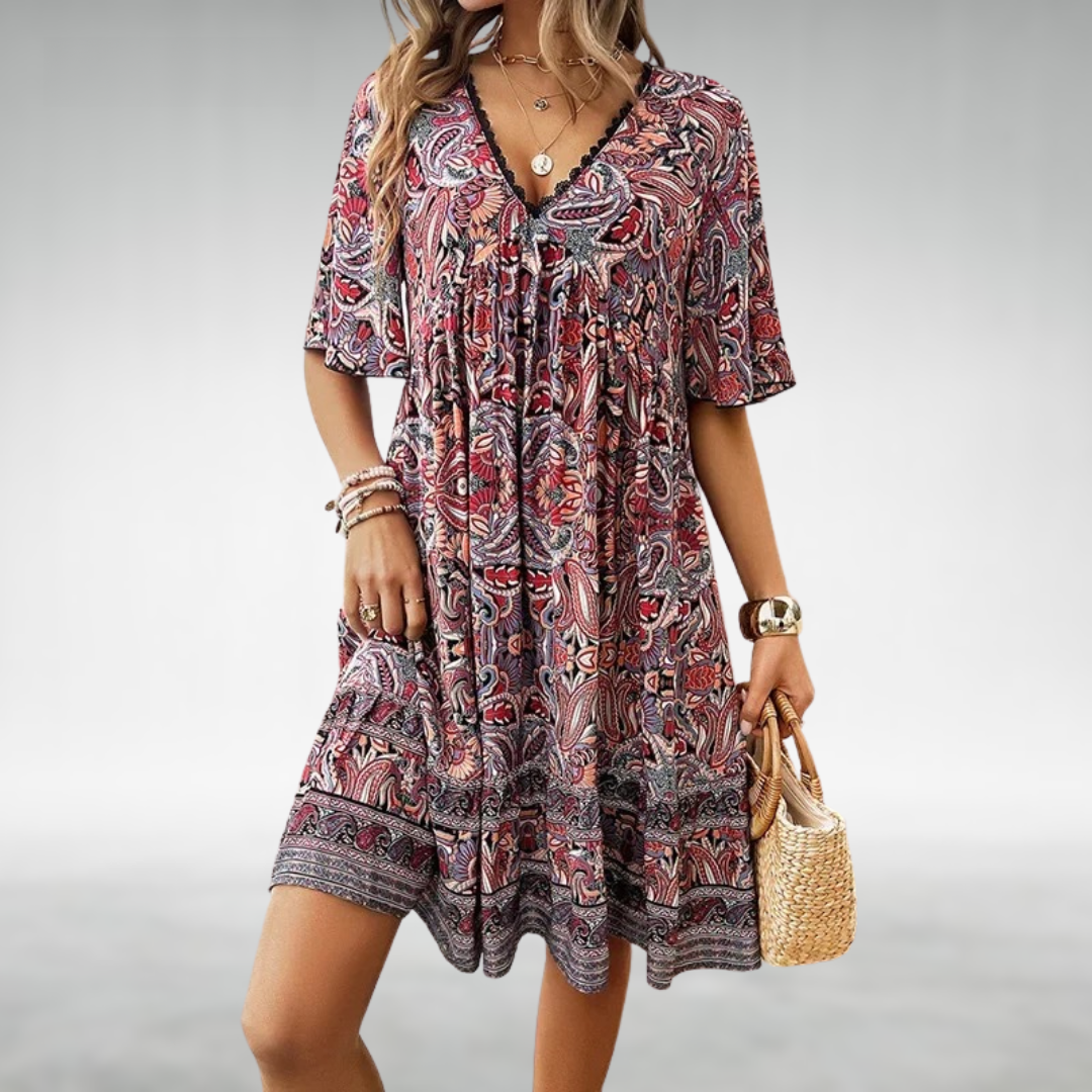 Faith | Women's Boho Printed V Neck Mini Dress