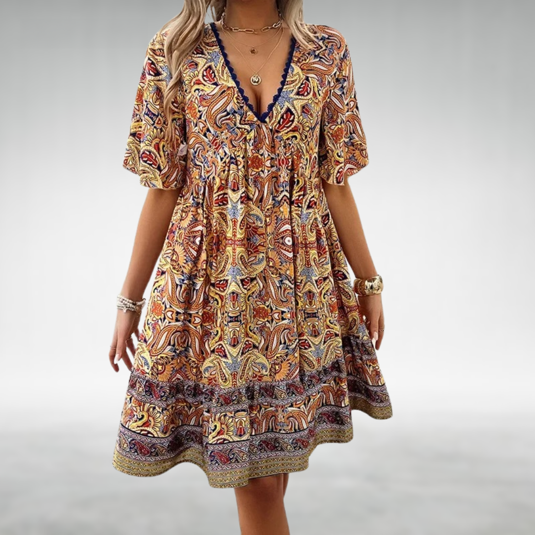 Faith | Women's Boho Printed V Neck Mini Dress