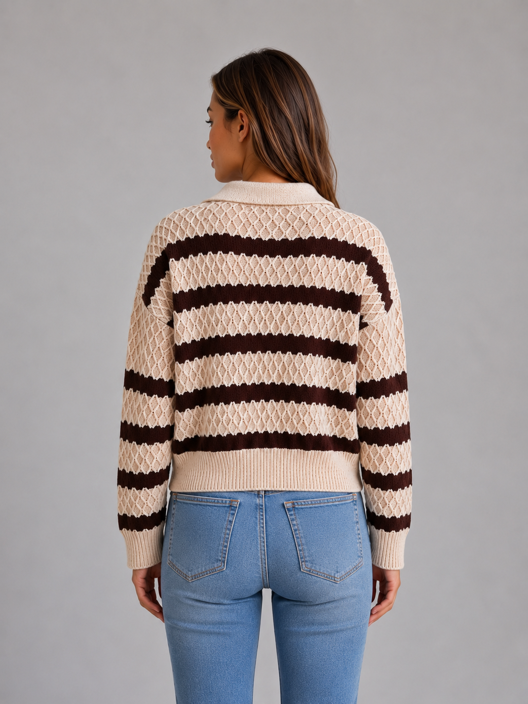 Fern striped polo sweater textured knit - side view