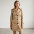 Fiammetta long double-breasted belted trench coat, beige
