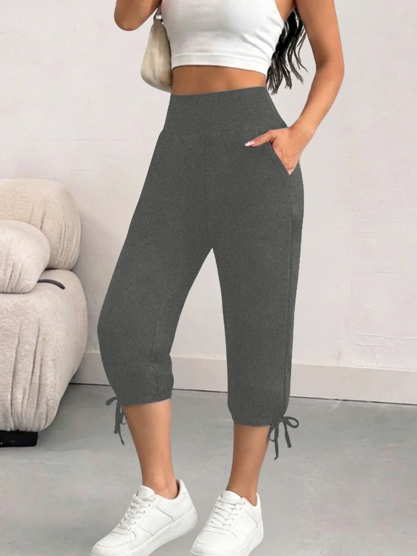 Freya high waist jogger capris - ankle cuff detail