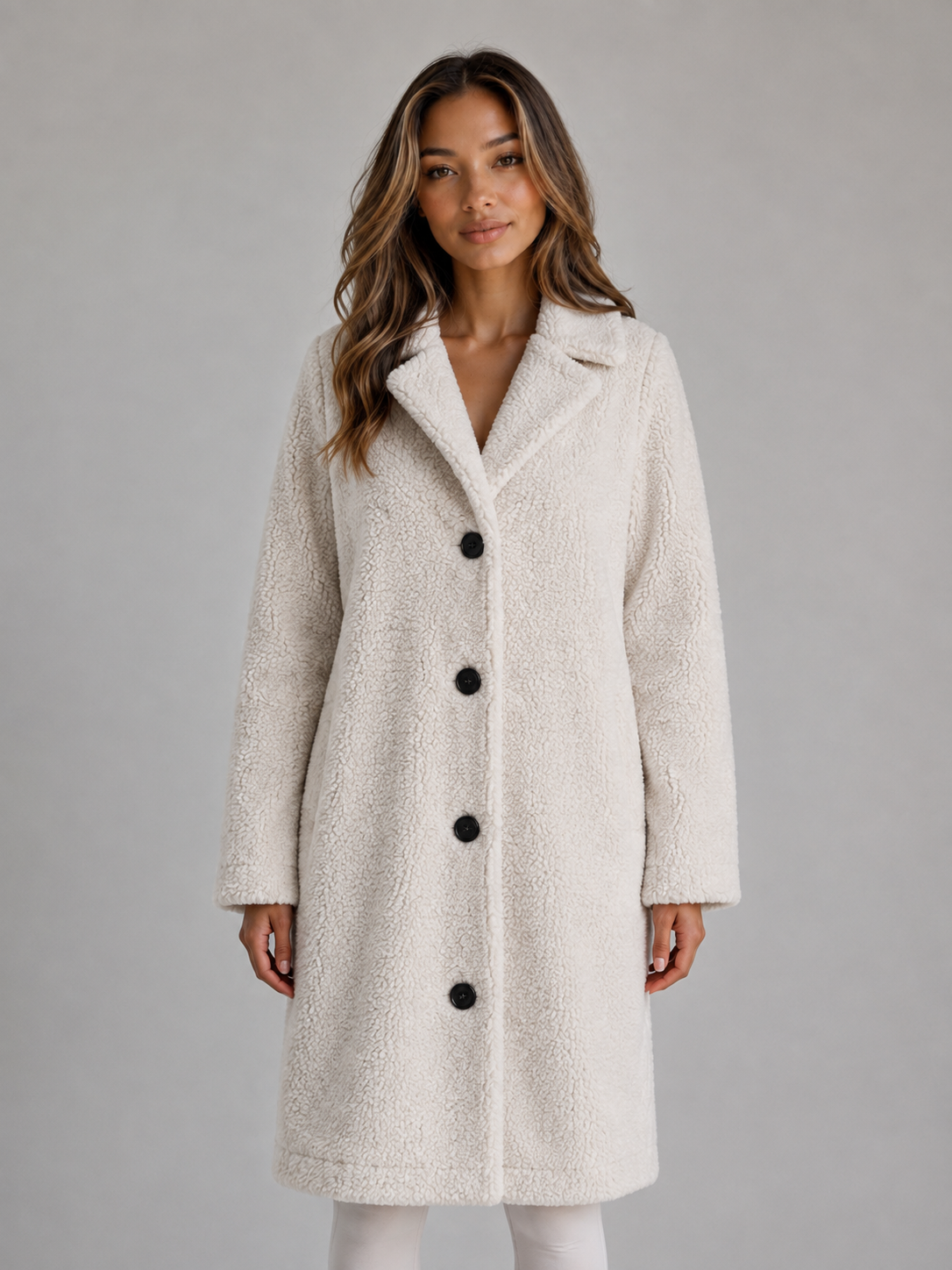 Frieda longline teddy fleece coat - front view