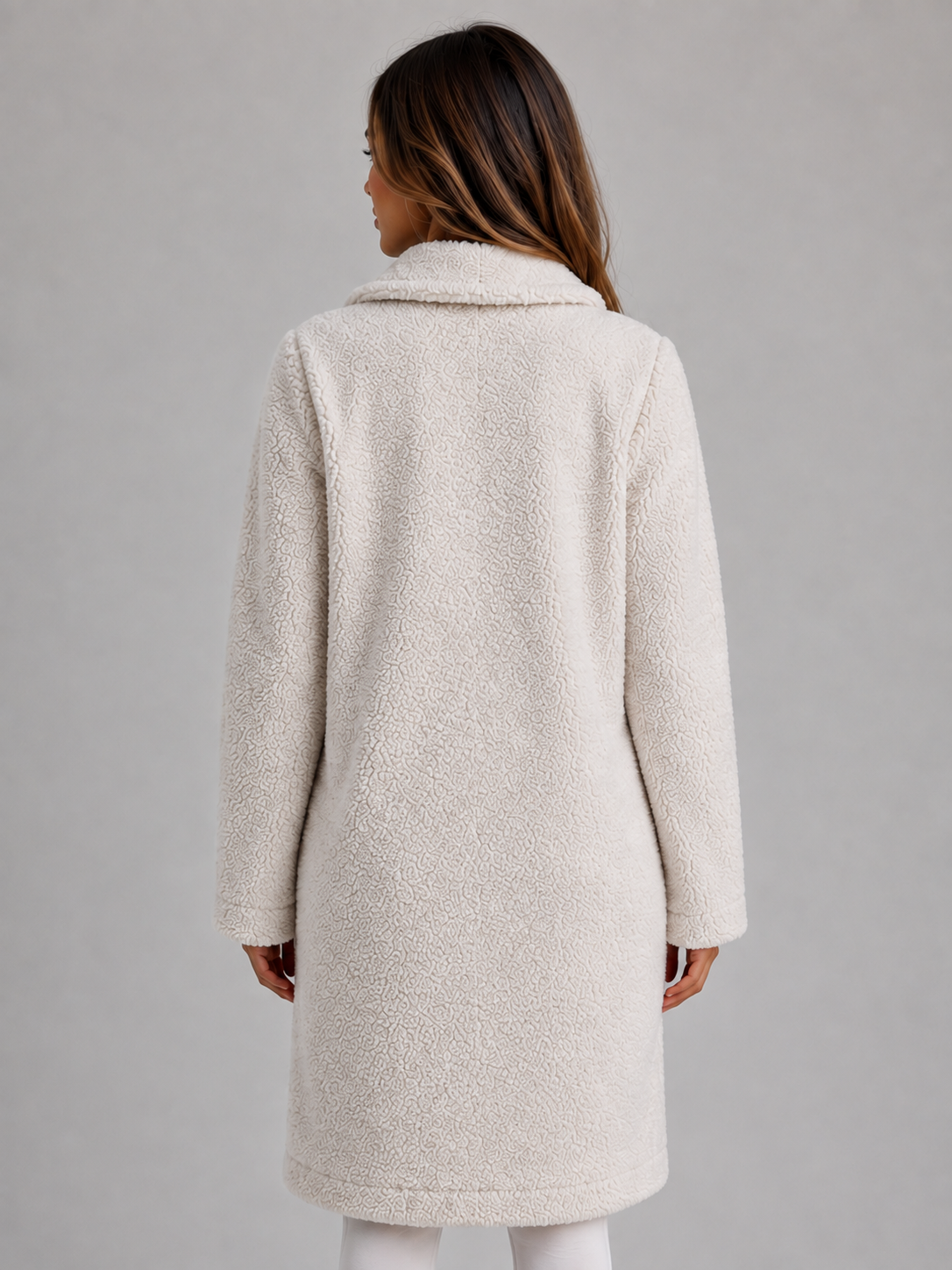 Frieda longline teddy fleece coat - side view