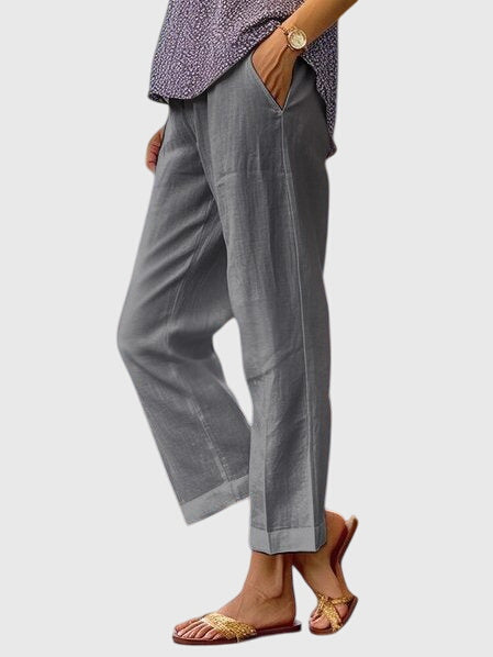 Genevieve wide leg straight cut pants - waistband detail