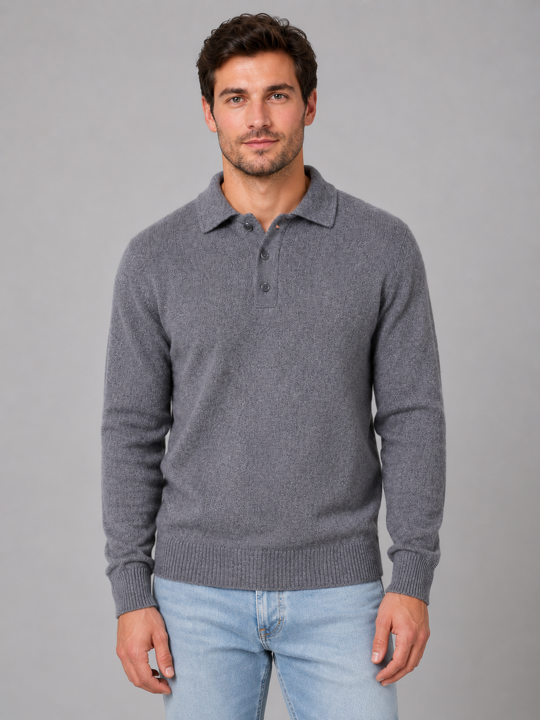 George button polo knit sweater long sleeve - front view 1