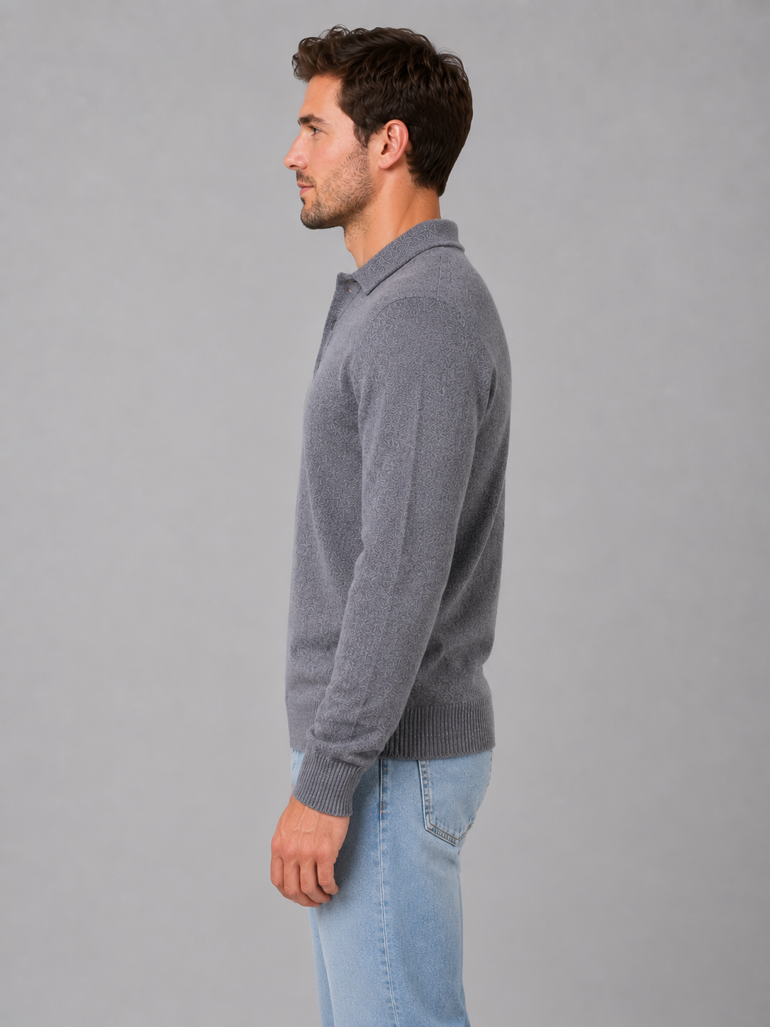 George button polo knit sweater long sleeve - side view