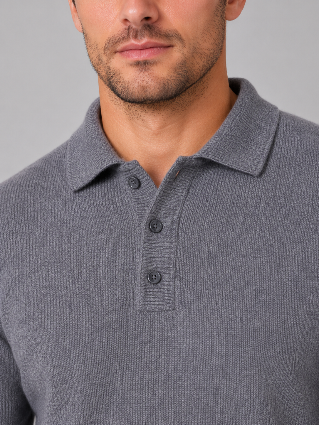 George button polo knit sweater long sleeve - back view