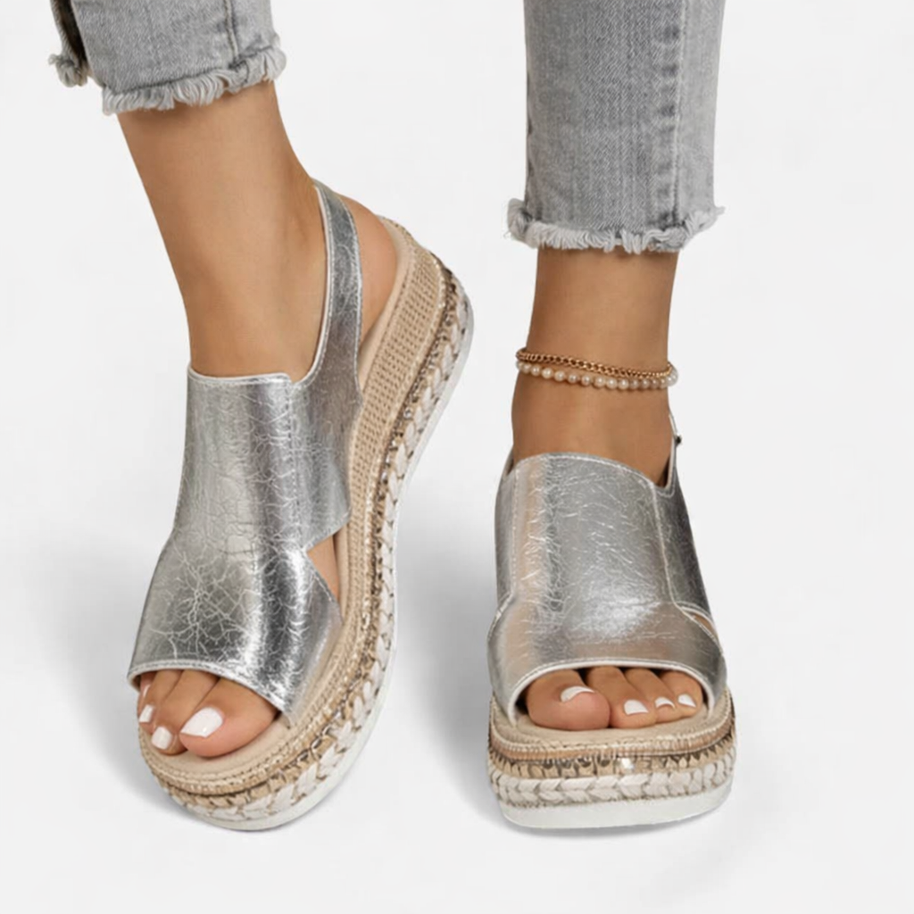 Gladys metallic espadrille wedge sandals - color Silver 1