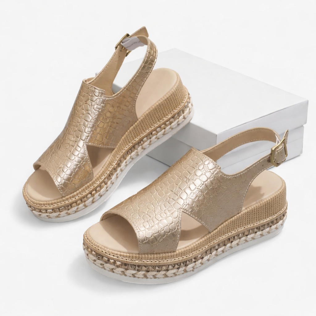 Gladys metallic espadrille wedge sandals - styled outfit