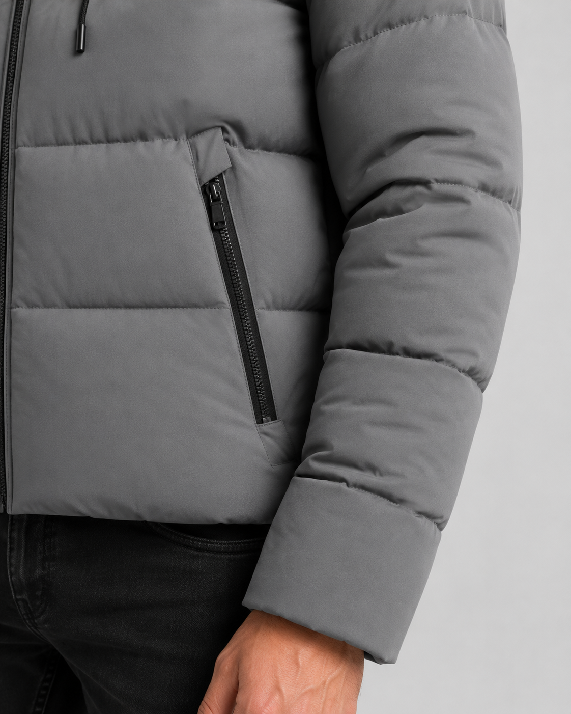 Gregory hooded winter puffer jacket zip pockets - back view