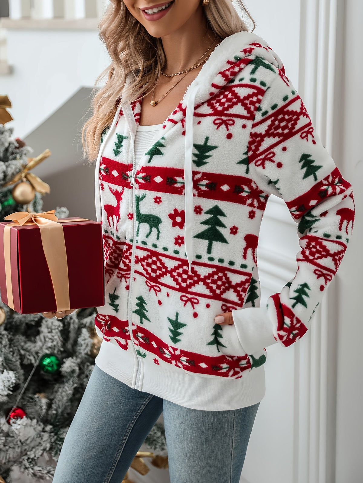 Griselda | Cozy Christmas Hooded Zip Cardigan