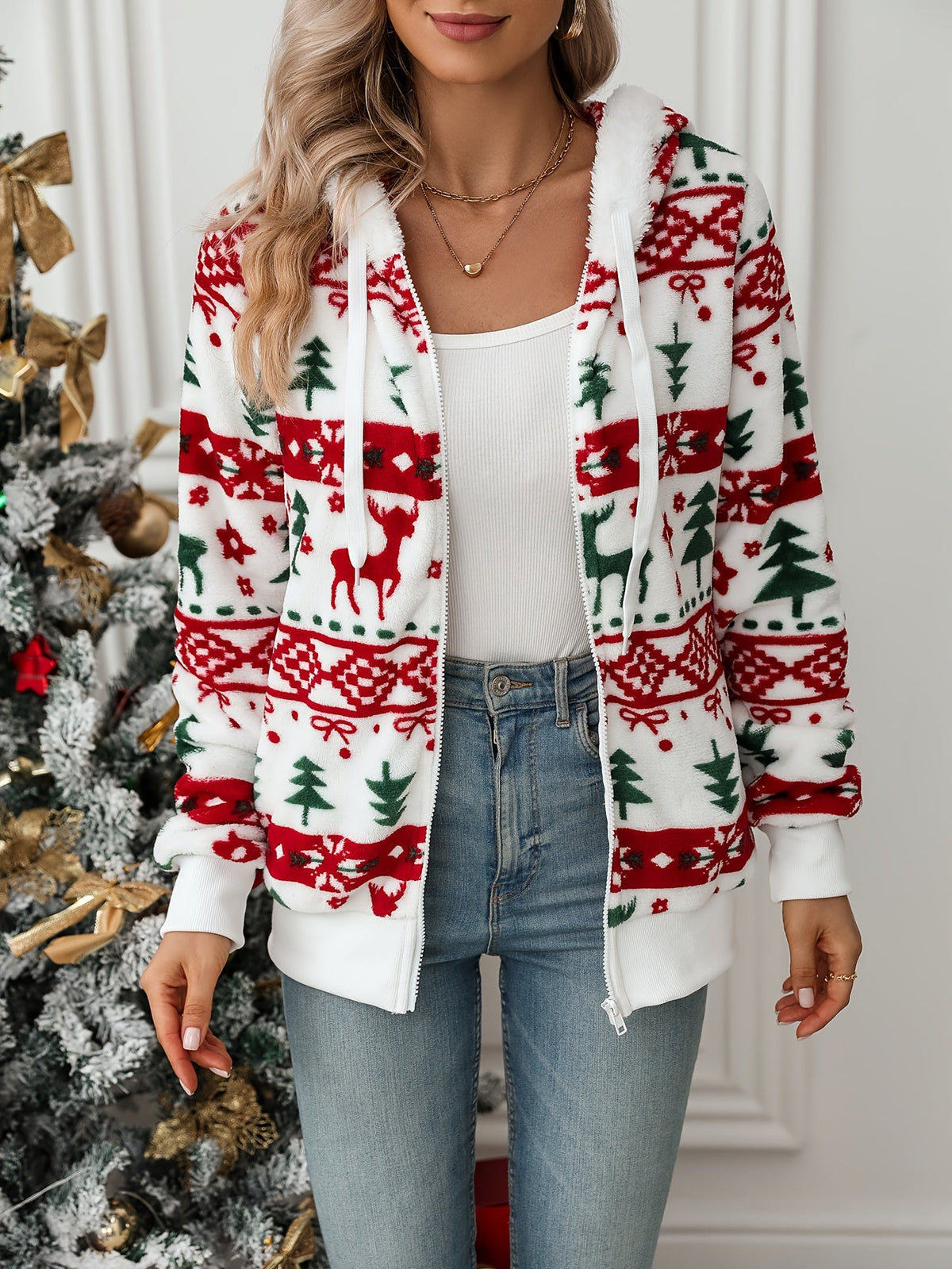 Griselda | Cozy Christmas Hooded Zip Cardigan