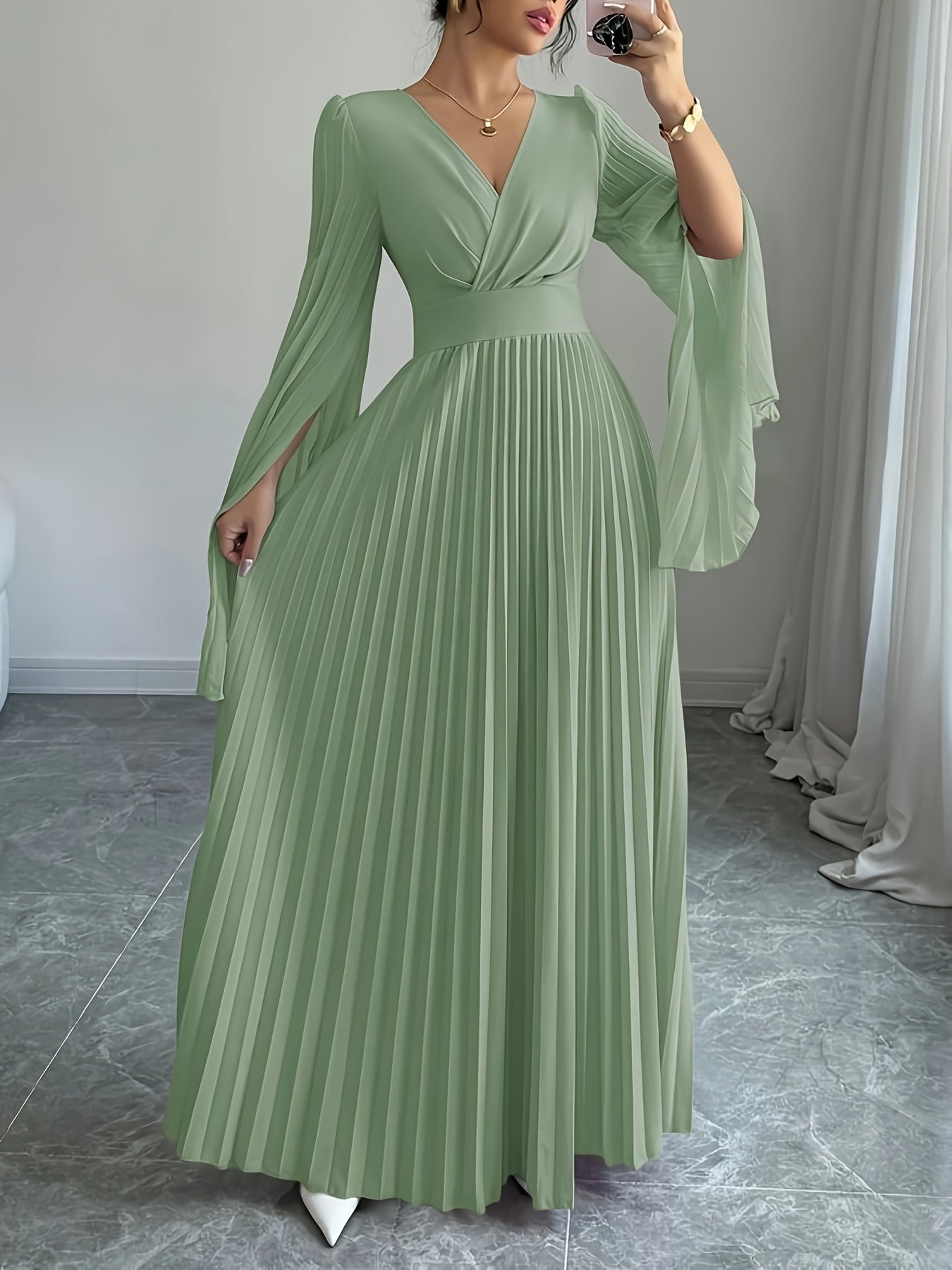 Guinevere fall v-neck maxi dress - front view