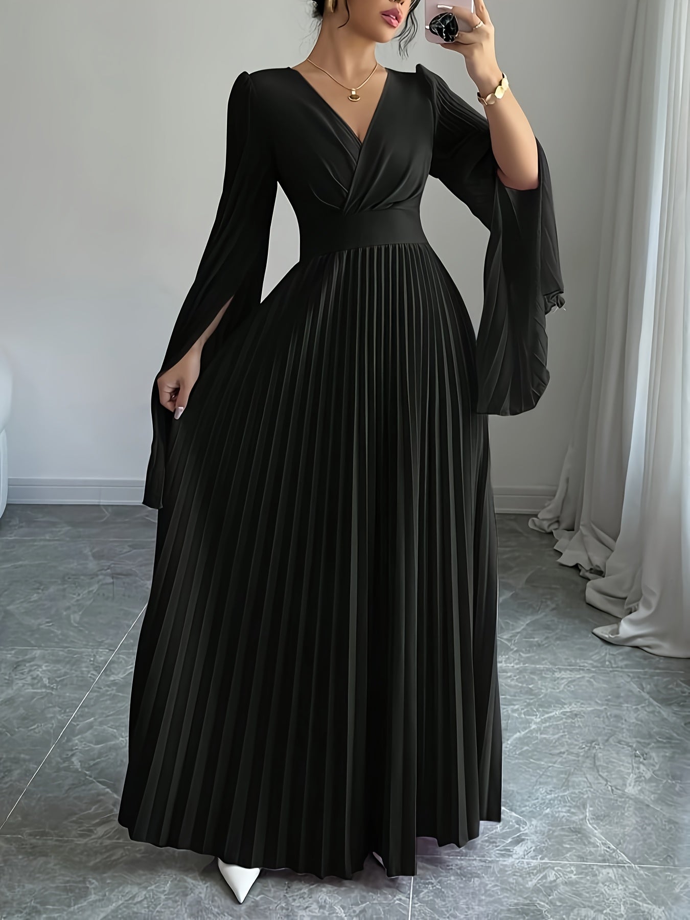 Guinevere fall v-neck maxi dress - side view
