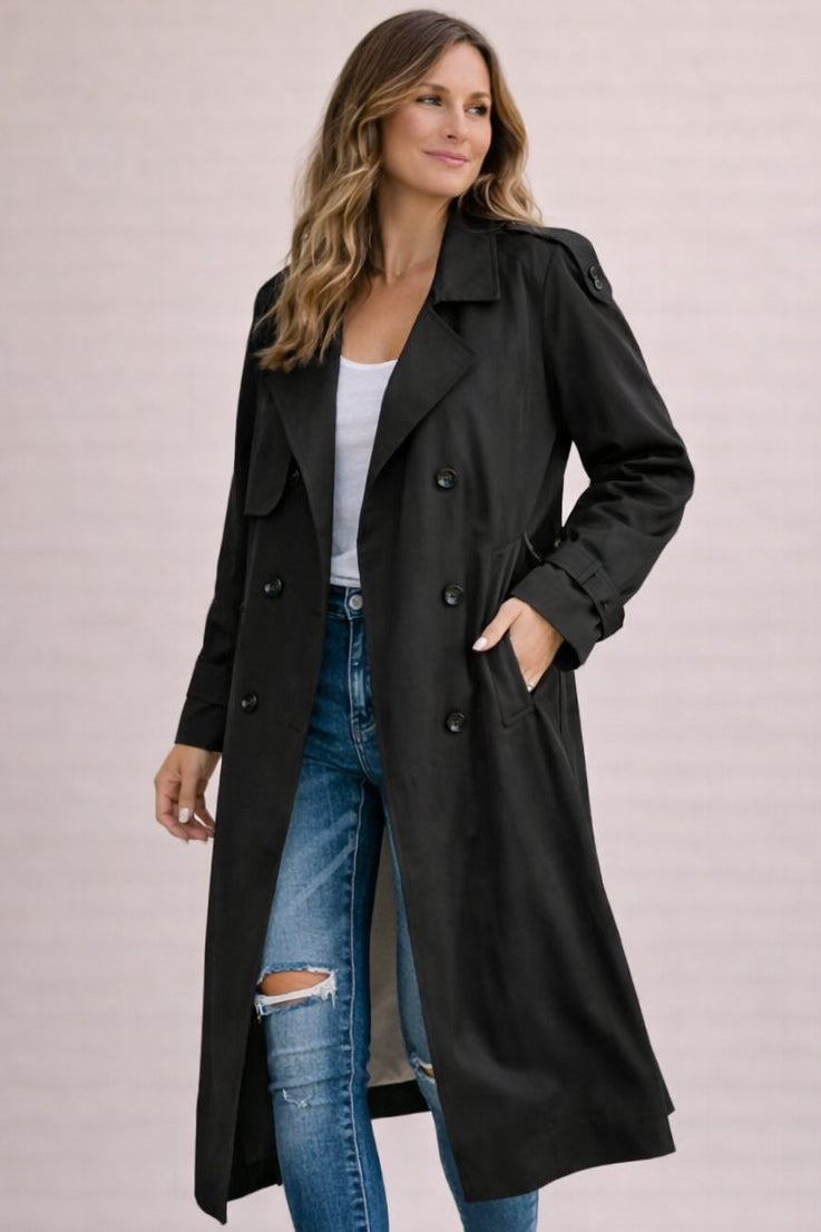 Gwendolyn double-breasted belted trench coat, black