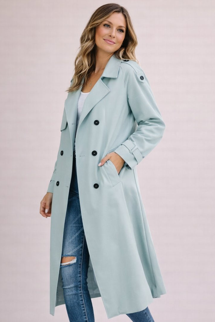 Gwendolyn double-breasted belted trench coat, light blue